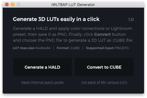 IWLTBAP LUT Generator interface screenshot