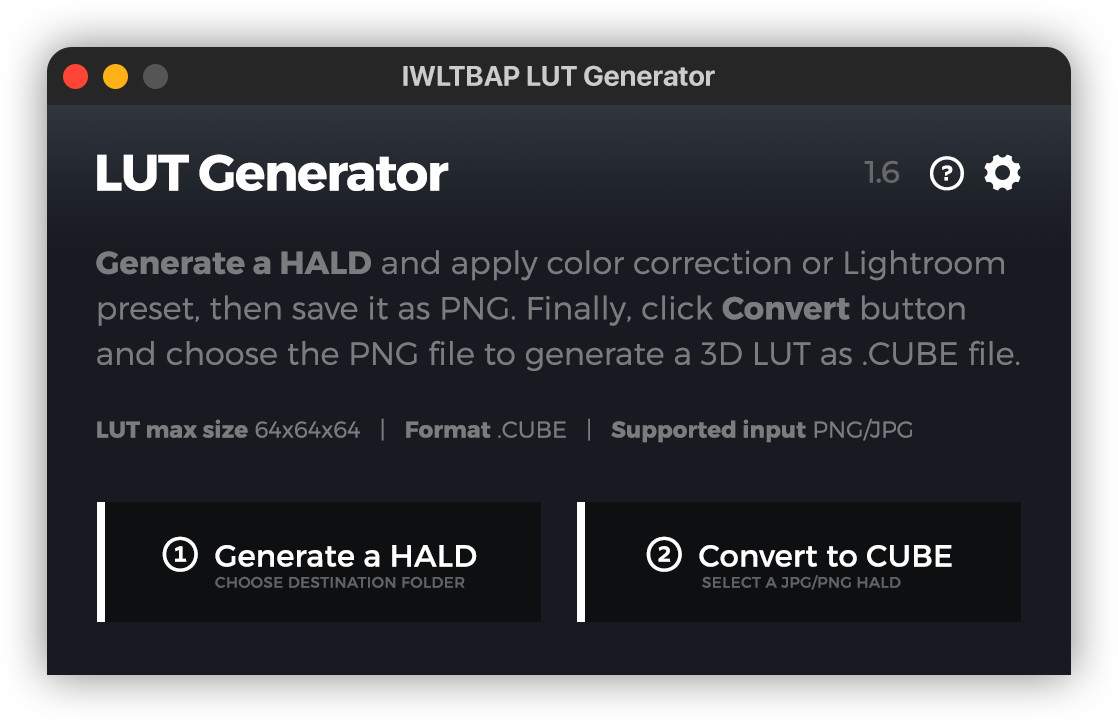 IWLTBAP LUT Generator interface screenshot
